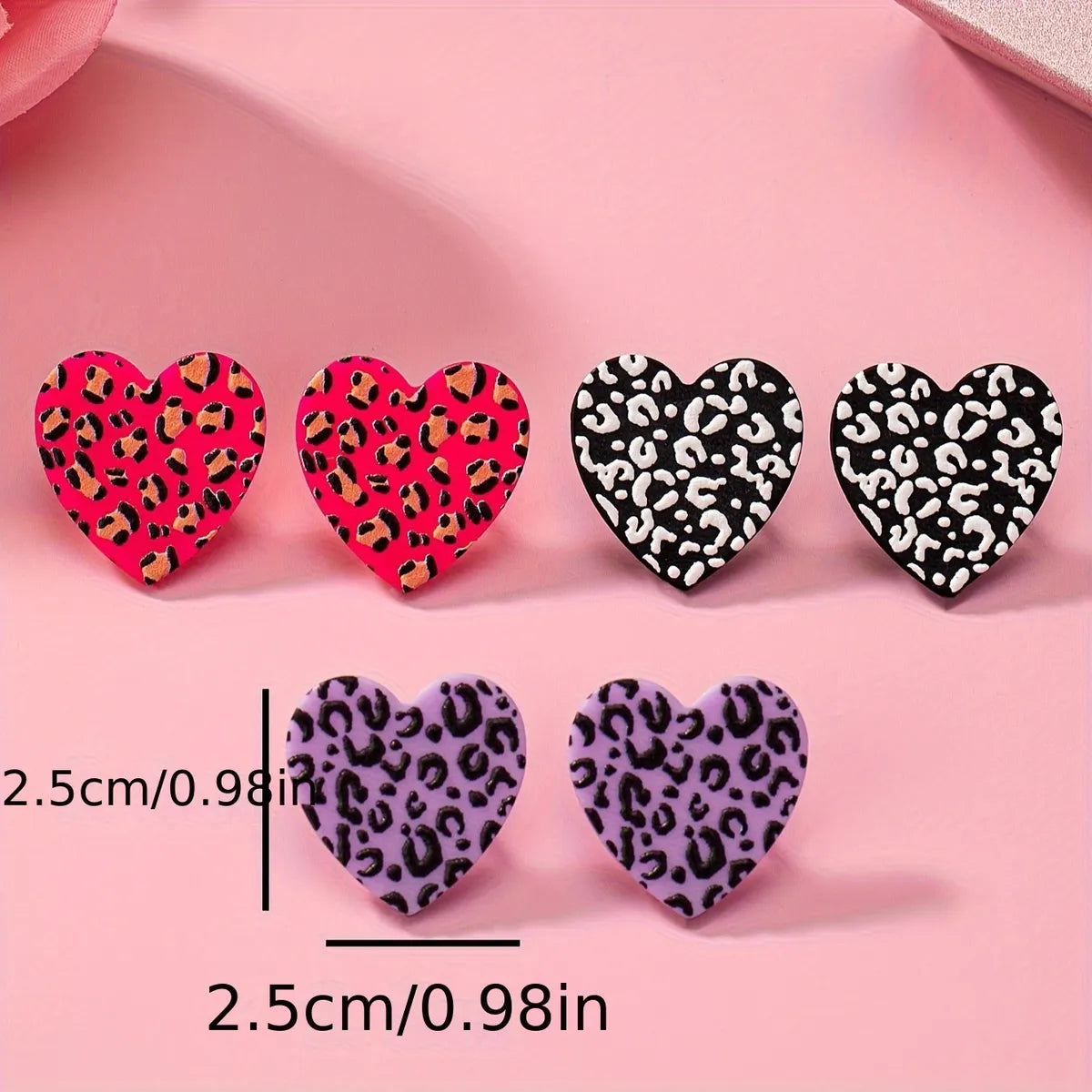 1 Pair Elegant Sweet Simple Style Heart Shape Leopard Arylic Ear Studs