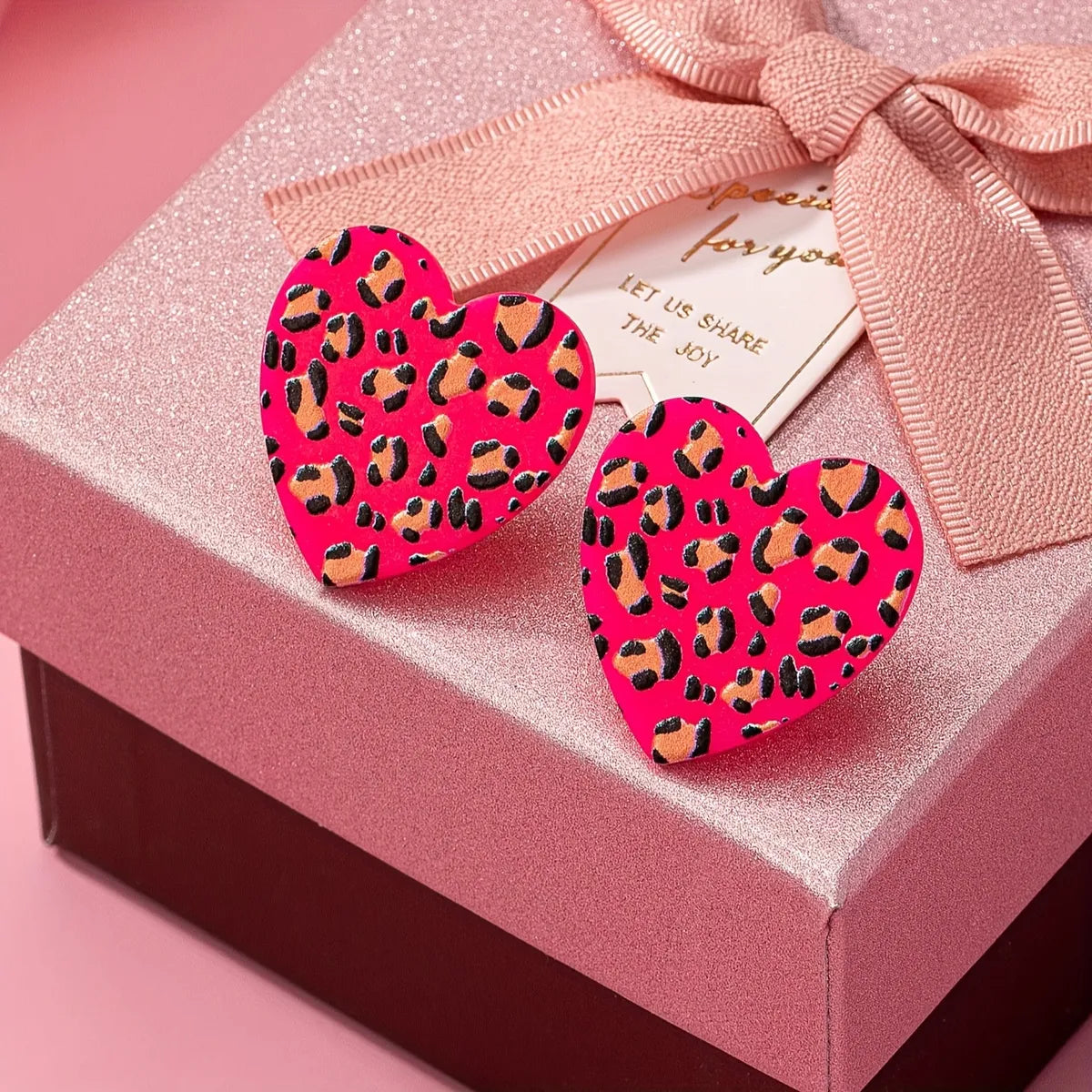 1 Pair Elegant Sweet Simple Style Heart Shape Leopard Arylic Ear Studs