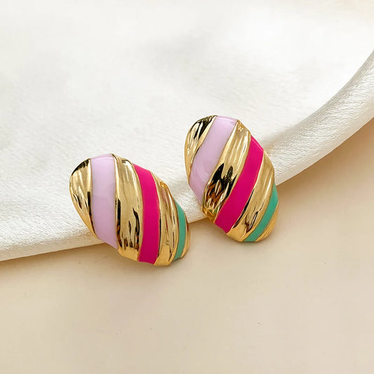 1 Pair Elegant Sweet Simple Style Oval Enamel Plating Stainless Steel Gold Plated Ear Studs