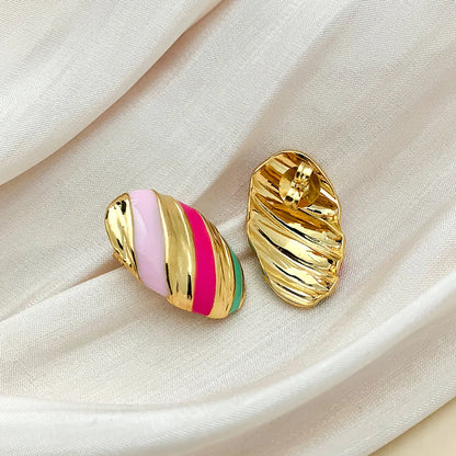 1 Pair Elegant Sweet Simple Style Oval Enamel Plating Stainless Steel Gold Plated Ear Studs