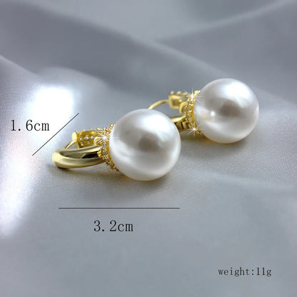 1 Pair Elegant Sweet Solid Color Plating Inlay Copper Artificial Pearls Zircon 18k Gold Plated Drop Earrings