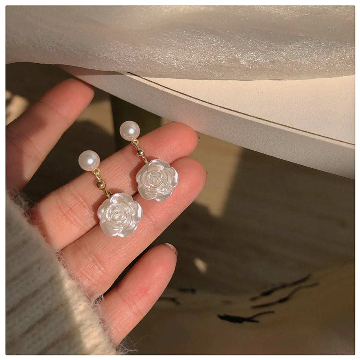 1 Pair Elegant Sweet Square Heart Shape Bow Knot Inlay Imitation Pearl Alloy Rhinestones Earrings