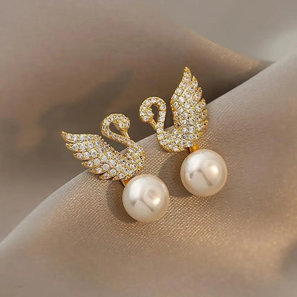 1 Pair Elegant Sweet Square Heart Shape Bow Knot Inlay Imitation Pearl Alloy Rhinestones Earrings