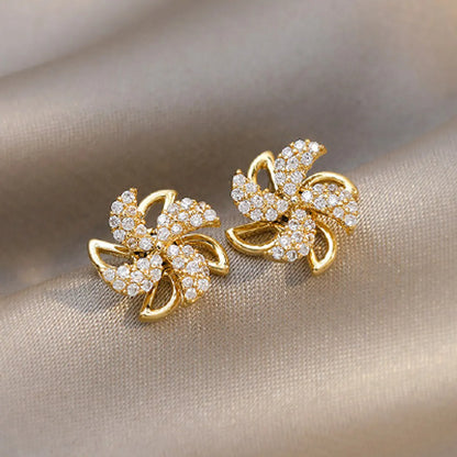 1 Pair Elegant Sweet Square Heart Shape Bow Knot Inlay Imitation Pearl Alloy Rhinestones Earrings