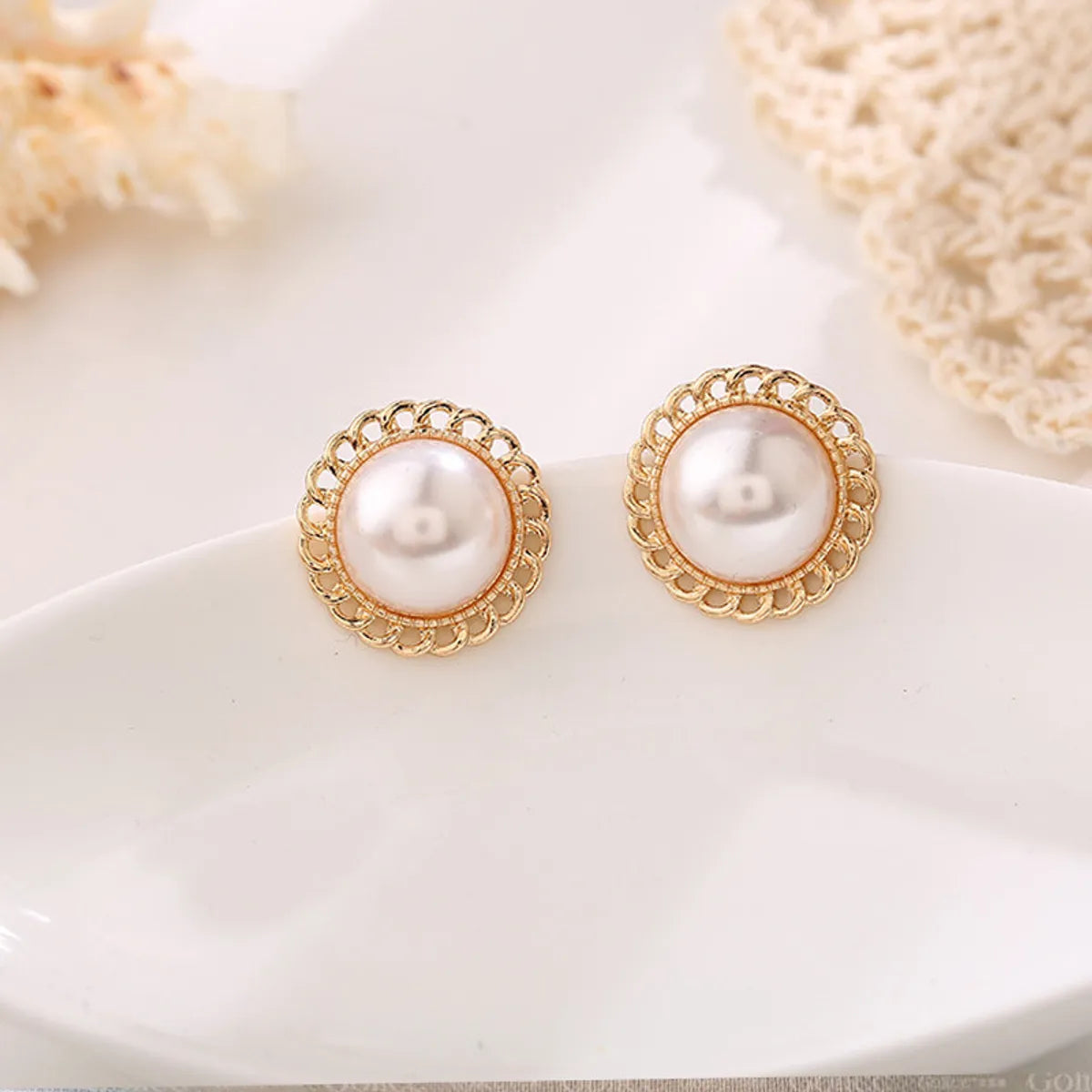 1 Pair Elegant Sweet Square Heart Shape Bow Knot Inlay Imitation Pearl Alloy Rhinestones Earrings