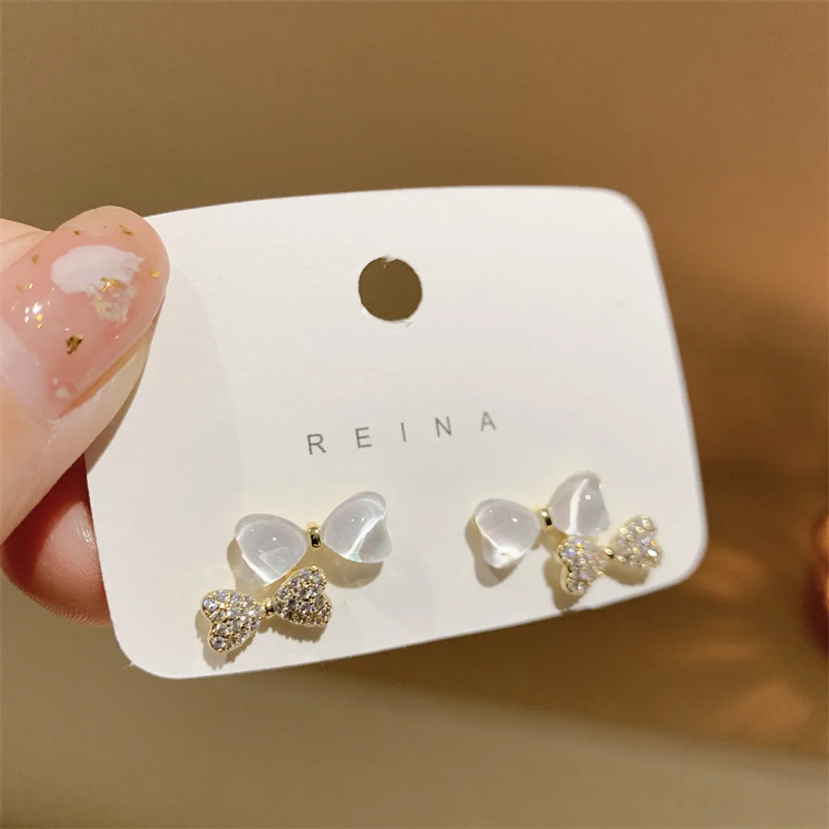 1 Pair Elegant Sweet Square Heart Shape Bow Knot Inlay Imitation Pearl Alloy Rhinestones Earrings