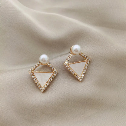 1 Pair Elegant Sweet Square Heart Shape Bow Knot Inlay Imitation Pearl Alloy Rhinestones Earrings