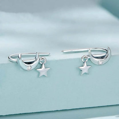 1 Pair Elegant Sweet Star Inlay Sterling Silver Zircon Drop Earrings