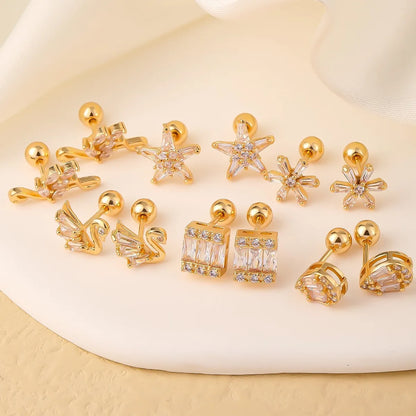 1 Pair Elegant Sweet Swan Flower Butterfly Plating Inlay Copper Zircon Gold Plated Ear Studs