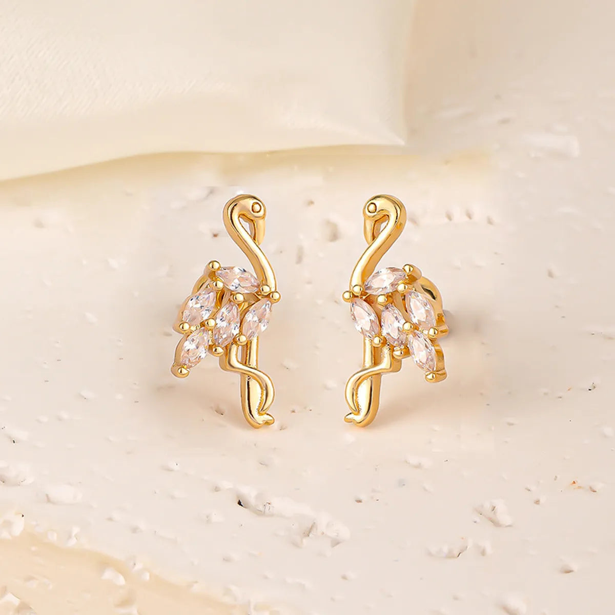 1 Pair Elegant Sweet Swan Flower Butterfly Plating Inlay Copper Zircon Gold Plated Ear Studs