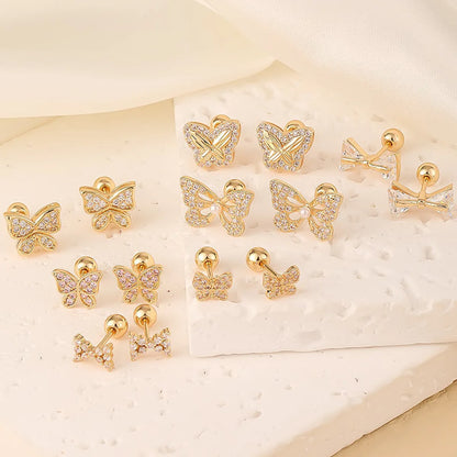 1 Pair Elegant Sweet Swan Flower Butterfly Plating Inlay Copper Zircon Gold Plated Ear Studs