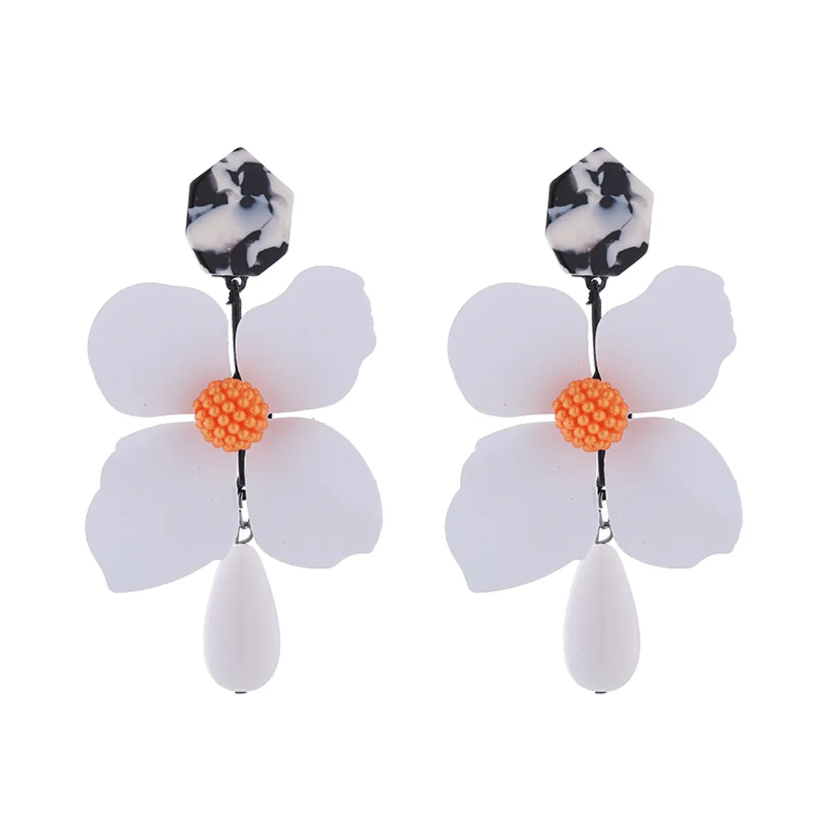 1 Pair Elegant Sweet Water Droplets Flower Stoving Varnish Inlay Alloy Artificial Pearls Shell Gold Plated Drop Earrings