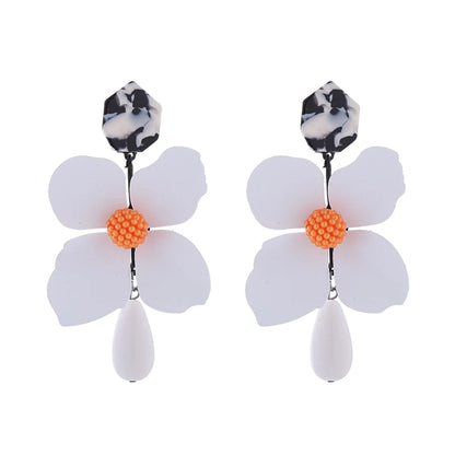 1 Pair Elegant Sweet Water Droplets Flower Stoving Varnish Inlay Alloy Artificial Pearls Shell Gold Plated Drop Earrings