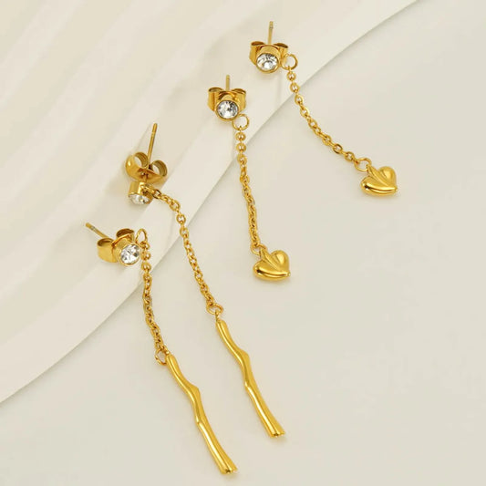 1 Pair Elegant Tassel Heart Shape Plating Inlay Stainless Steel Zircon 18k Gold Plated Drop Earrings