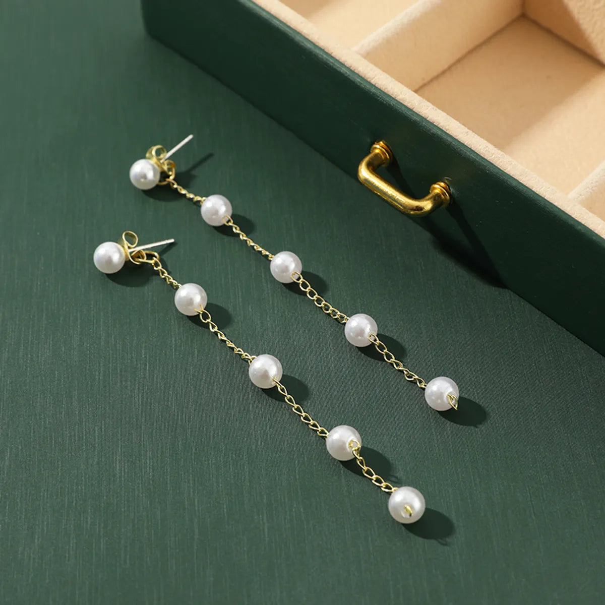 1 Pair Elegant Tassel Plating Artificial Pearl Iron Drop Earrings