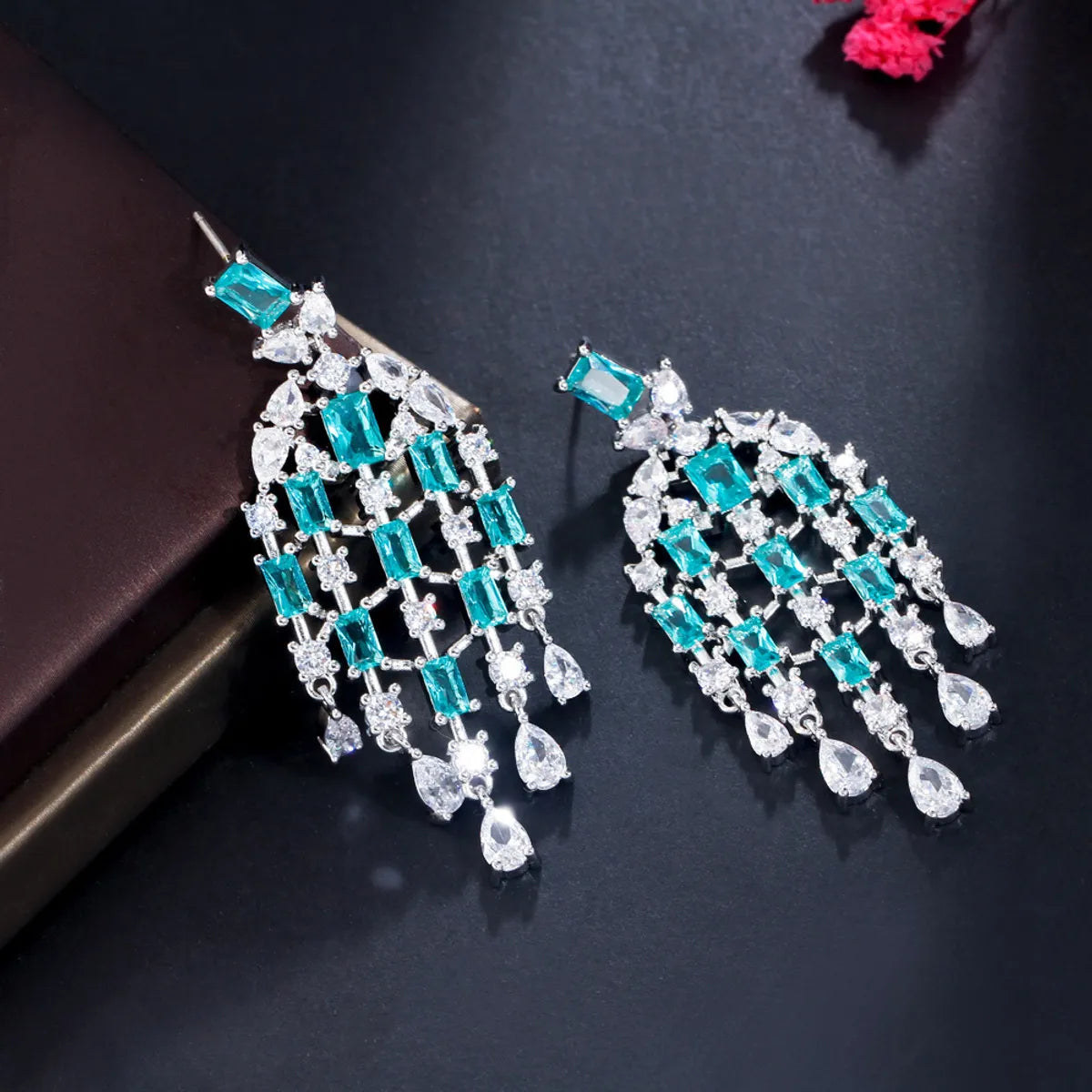 1 Pair Elegant Tassel Plating Inlay Copper Zircon Drop Earrings