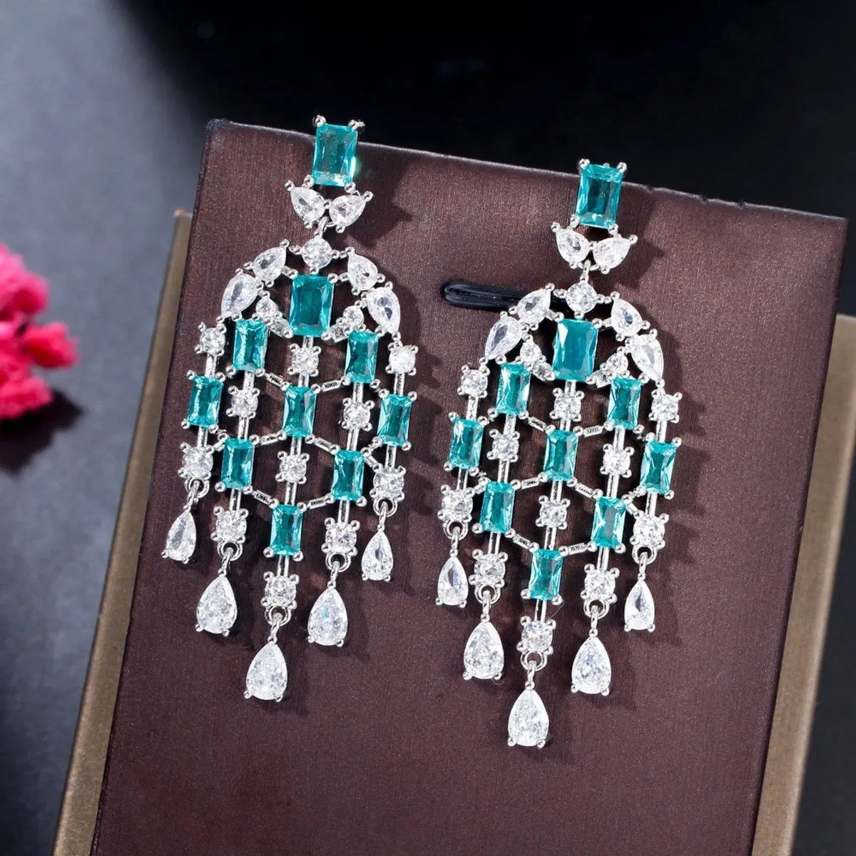 1 Pair Elegant Tassel Plating Inlay Copper Zircon Drop Earrings