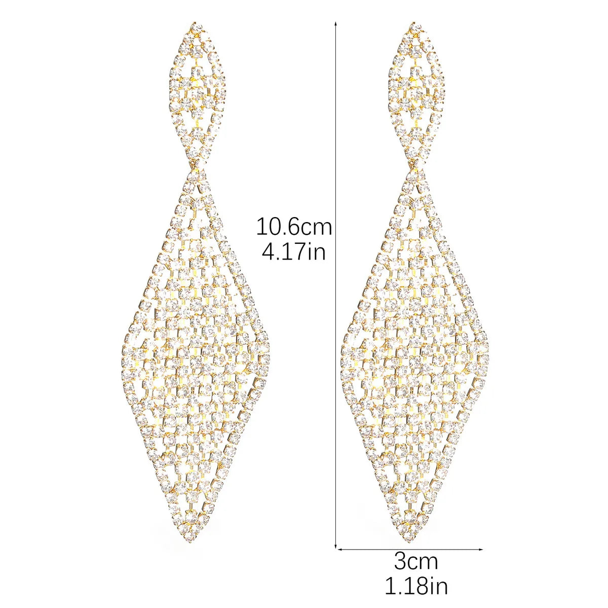 1 Pair Elegant Tassel Rhombus Inlay Alloy Rhinestones Drop Earrings