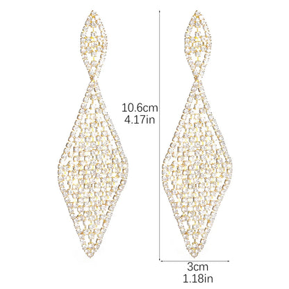 1 Pair Elegant Tassel Rhombus Inlay Alloy Rhinestones Drop Earrings