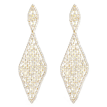 1 Pair Elegant Tassel Rhombus Inlay Alloy Rhinestones Drop Earrings