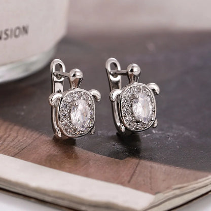 1 Pair Elegant Tortoise Plating Inlay Copper Zircon Earrings