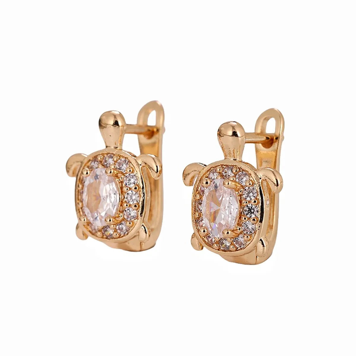 1 Pair Elegant Tortoise Plating Inlay Copper Zircon Earrings