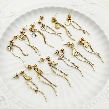 1 Pair Elegant Tortoise Wings Fish Tassel Plating Stainless Steel Gold Plated Drop Earrings