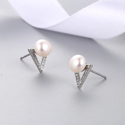 1 Pair Elegant Triangle Copper Inlay Zircon Ear Studs