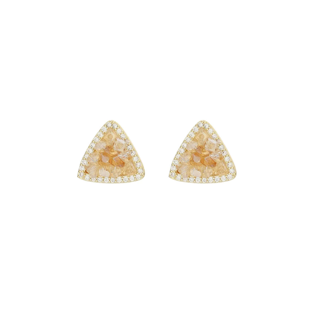 1 Pair Elegant Triangle Plating Hollow Out Inlay Copper Artificial Crystal 14K Gold Plated Ear Studs