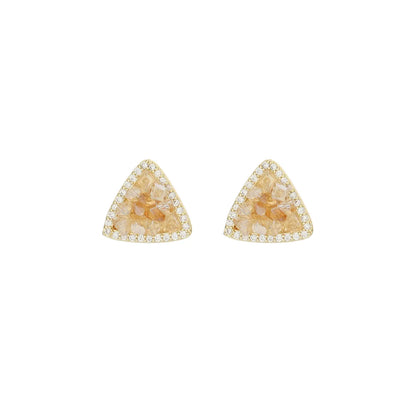 1 Pair Elegant Triangle Plating Hollow Out Inlay Copper Artificial Crystal 14K Gold Plated Ear Studs