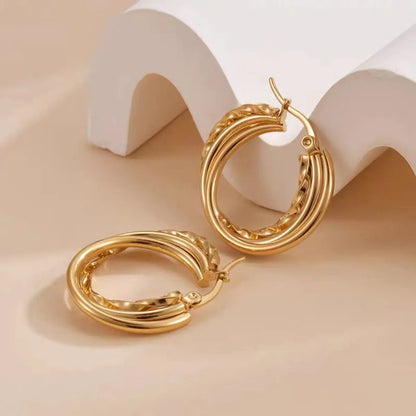 1 Pair Elegant Twist Plating Titanium Steel Hoop Earrings