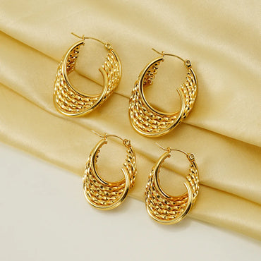 1 Pair Elegant U Shape Stripe Plating Stainless Steel 18k Gold Plated Hoop Earrings