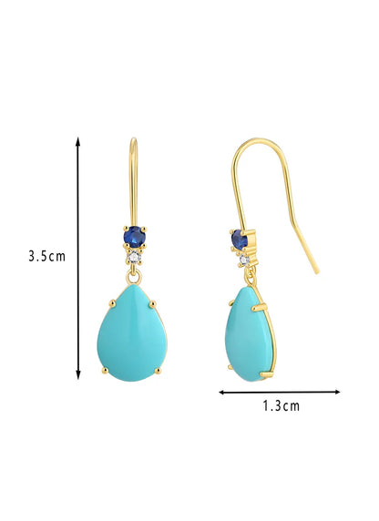 1 Pair Elegant Vacation Bohemian Geometric Square Water Droplets Inlay Brass Turquoise Zircon 18K Gold Plated Drop Earrings