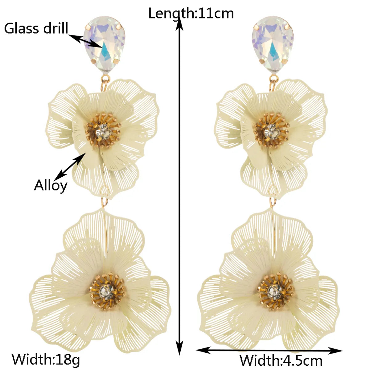 1 Pair Elegant Vacation Classic Style Flower Hollow Out Inlay Alloy Rhinestones Glass Silver Plated Drop Earrings