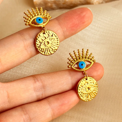 1 Pair Elegant Vacation Devil'S Eye Polishing Enamel Plating 201 Stainless Steel 18K Gold Plated Drop Earrings