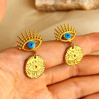 1 Pair Elegant Vacation Devil'S Eye Polishing Enamel Plating 201 Stainless Steel 18K Gold Plated Drop Earrings