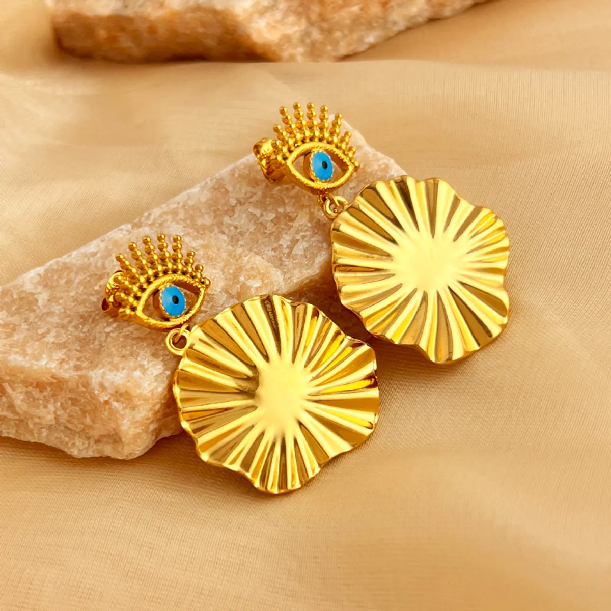 1 Pair Elegant Vacation Devil'S Eye Square Flower Polishing Plating 304 Stainless Steel 18K Gold Plated Drop Earrings