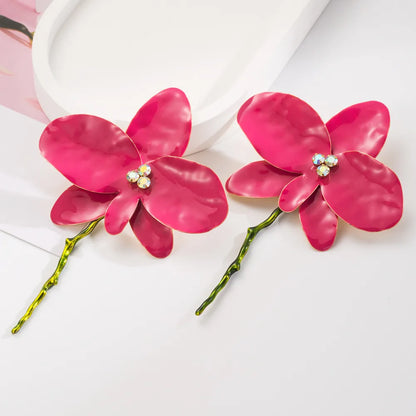 1 Pair Elegant Vacation Flower Plating Inlay Alloy Rhinestones Gold Plated Drop Earrings