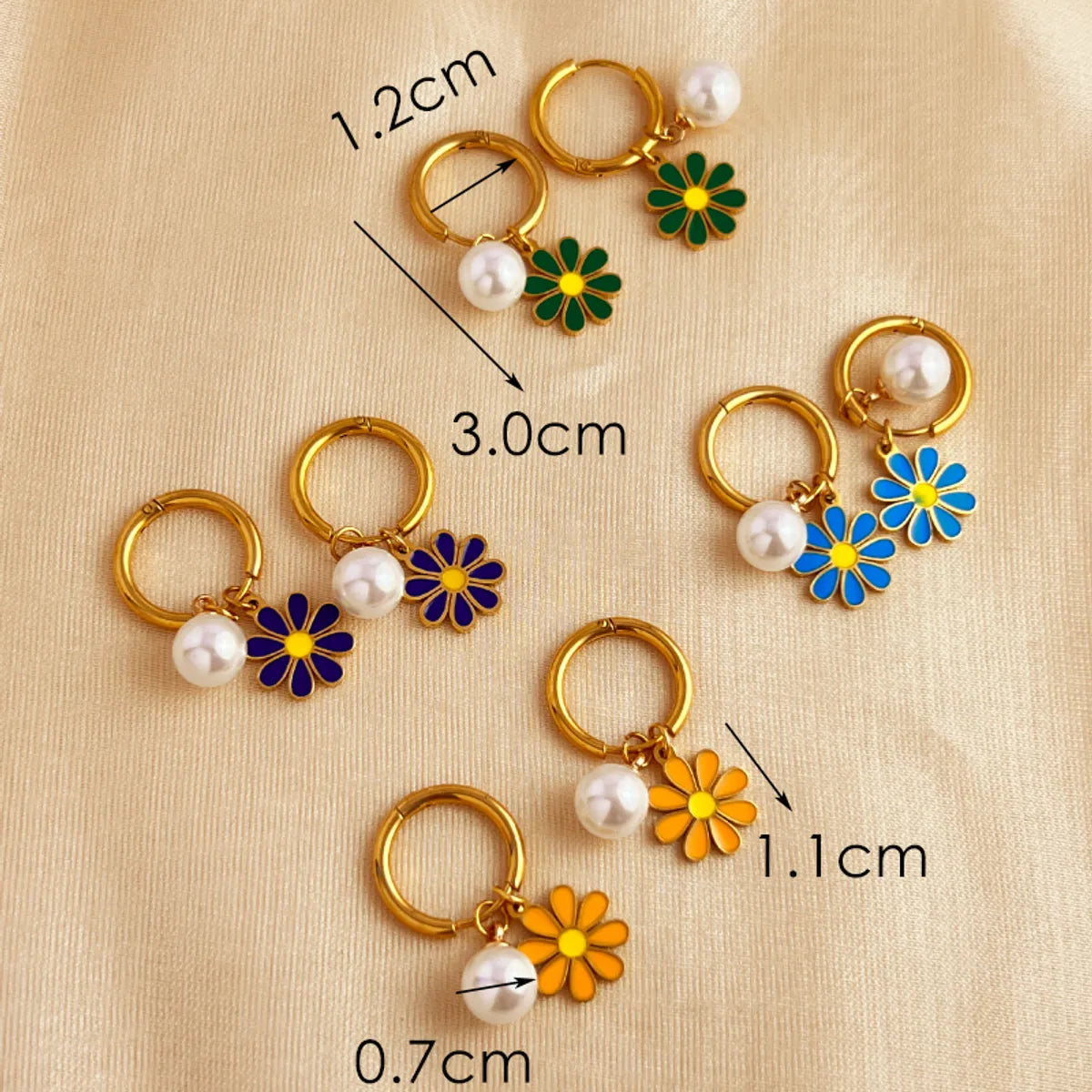 1 Pair Elegant Vacation Flower Polishing Enamel Plating 201 Stainless Steel 18K Gold Plated Drop Earrings