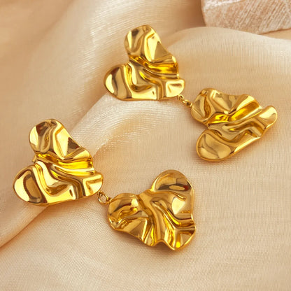 1 Pair Elegant Vacation Heart Shape Polishing 304 Stainless Steel 18K Gold Plated Drop Earrings