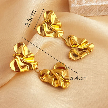 1 Pair Elegant Vacation Heart Shape Polishing 304 Stainless Steel 18K Gold Plated Drop Earrings