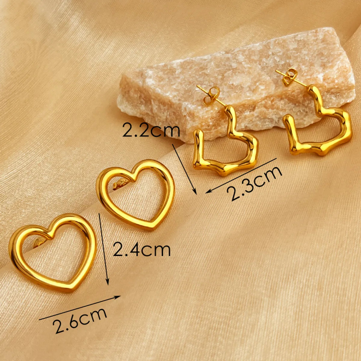 1 Pair Elegant Vacation Irregular Heart Shape Polishing Plating 304 Stainless Steel 18K Gold Plated Ear Studs