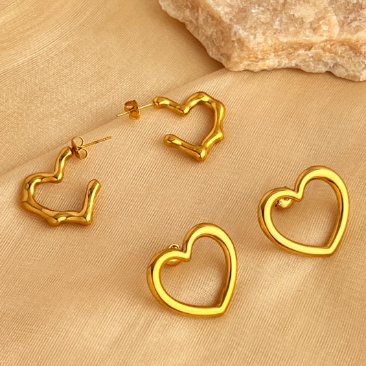 1 Pair Elegant Vacation Irregular Heart Shape Polishing Plating 304 Stainless Steel 18K Gold Plated Ear Studs