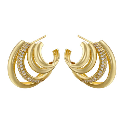 1 Pair Elegant Vacation Modern Style C Shape Layered Plating Inlay Copper Zircon 18k Gold Plated Ear Studs