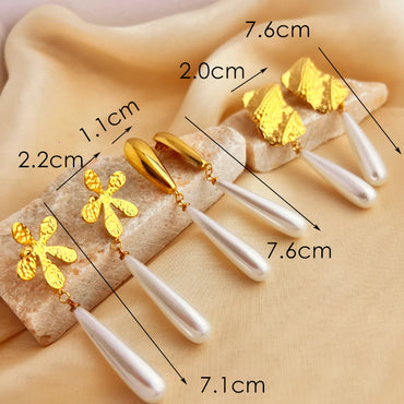 1 Pair Elegant Vacation Sector Shell Polishing Plating 304 Stainless Steel 18K Gold Plated Drop Earrings