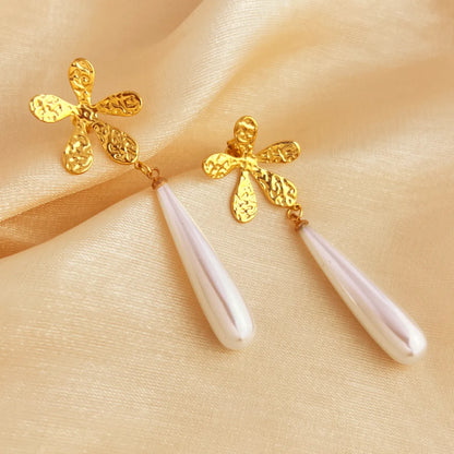 1 Pair Elegant Vacation Sector Shell Polishing Plating 304 Stainless Steel 18K Gold Plated Drop Earrings