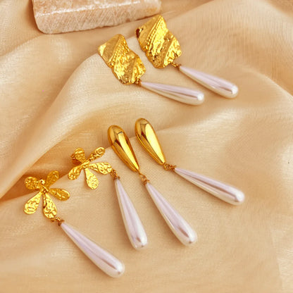 1 Pair Elegant Vacation Sector Shell Polishing Plating 304 Stainless Steel 18K Gold Plated Drop Earrings