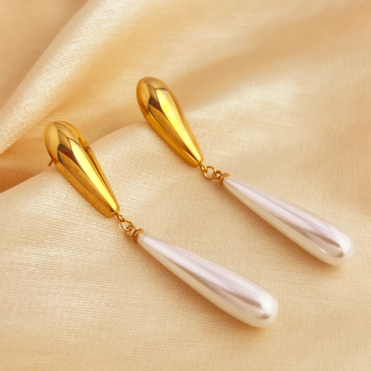 1 Pair Elegant Vacation Sector Shell Polishing Plating 304 Stainless Steel 18K Gold Plated Drop Earrings