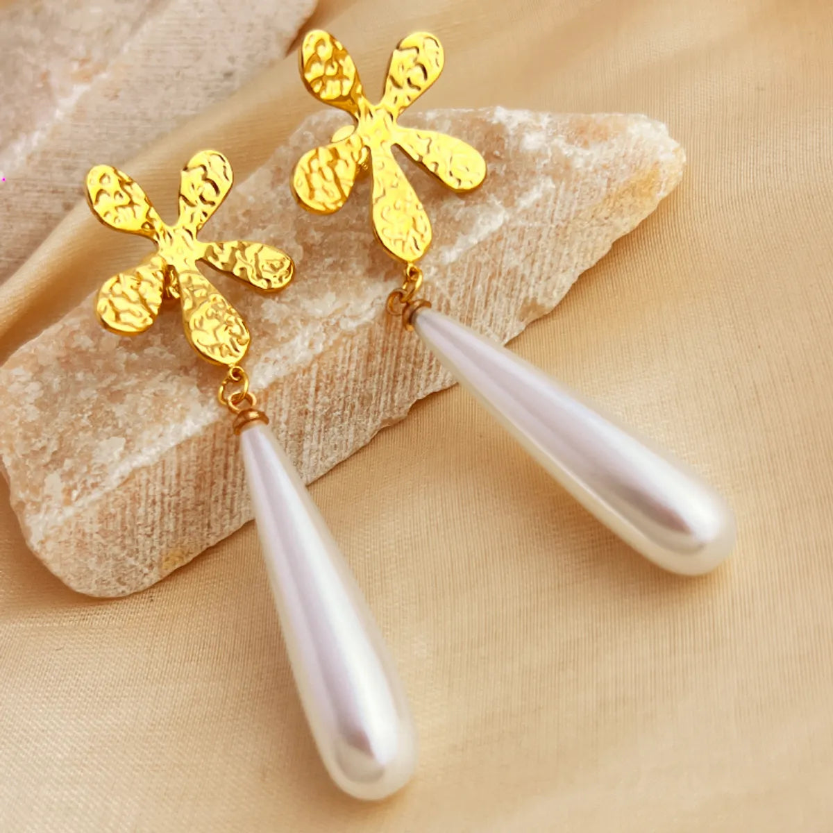 1 Pair Elegant Vacation Sector Shell Polishing Plating 304 Stainless Steel 18K Gold Plated Drop Earrings