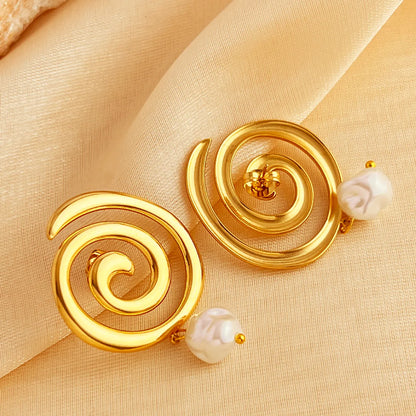 1 Pair Elegant Vacation Spiral Polishing 304 Stainless Steel 18K Gold Plated Drop Earrings